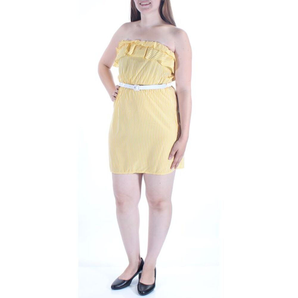 ROLY POLY Womens Yellow Striped Sleeveless Above The Knee Dress Size: L
